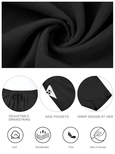 Jiflora Linen Pants for Women Wide Leg Barrel Baggy Palazzo Drawstring Elastic Waist Trousers with Pockets Black S - Thumbnail 6