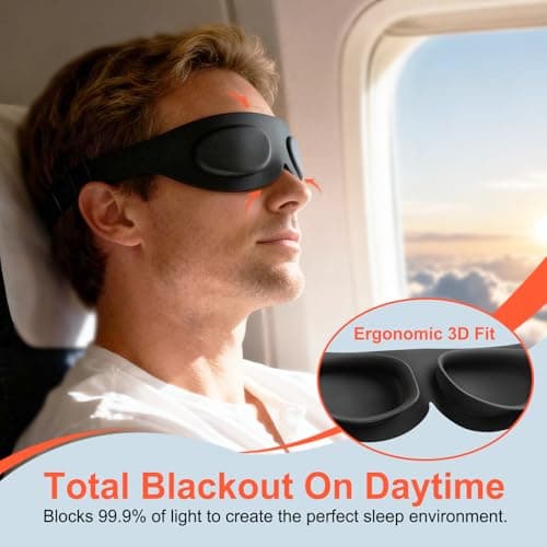 TSYL Travel Sleep Mask: Ultra Lightweight 3D Contoured Sleep Eye Mask Relieves Dry Eyes, Full Silicone, Compression-Proof Total Blackout Eye Cover for Daytime Sleep Side Sleep - Thumbnail 2
