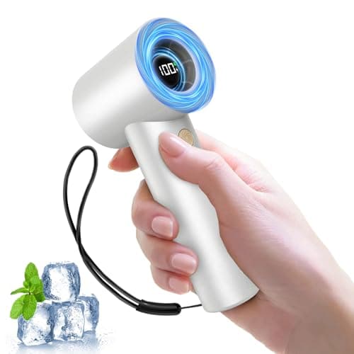 Portable Handheld Turbo Fan-20000 RPM High Speeds Rechargeable Personal Cooling Fan with 5 Speed Levels, Digital Display, 10m/s Max Airflow, Mini Fan for Travel,Outdoor, Gift for Women Men, White - Image 1