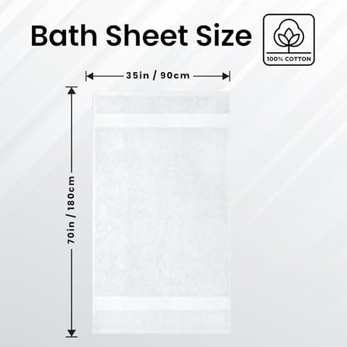 Infinitee Xclusives – Luxury Bath Sheets Towels – 1 Pack 600 GSM (35X70 Inches) – 100% Ring Spun Cotton Large Bath Towels for Bathroom (Brilliant White, Bath Sheets - Pack 1) - Thumbnail 2