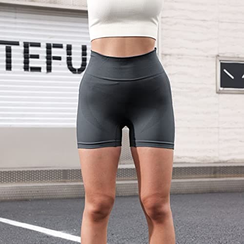 YOAKUKA Women's 4 Piece Workout Shorts Yoga Gym Seamless Scrunch High Waist Pants Athletic Control Ruched Shorts - Thumbnail 3