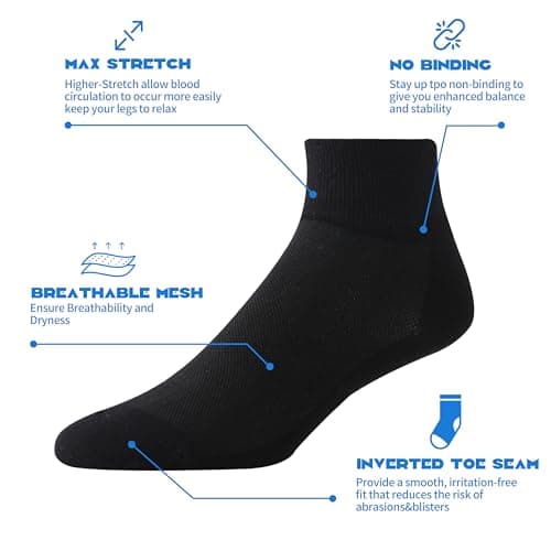 Forcool Men's Women's Diabetic Extra Wide Extra Large Non Binding Loose Top Seamless Toe Diabetic Ankle Low Cut Cotton Diabetes Socks Summer, 6 Pairs Black X Large - Thumbnail 4