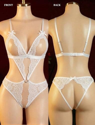 Avidlove Sexy Lingerie for Women Lace Bodysuit Bridal Lingerie One Piece Teddy Body Suits White S - Thumbnail 2