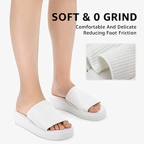 STQ Chunky Platform Sandals for Women Pillow Soft Slides Memory Foam Slide Sandals Cute Slip on Sandals, White, 10 US - Thumbnail 4