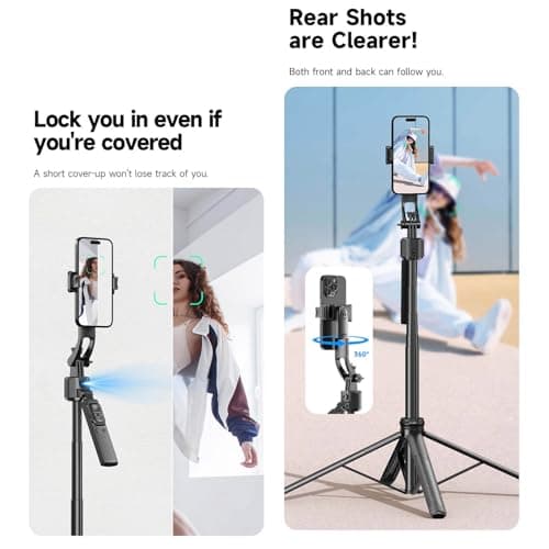 Auto-Face Tracking 4-Leg Stand, Selfie Stick with Detachable Phone Stand, Smooth Motion Shots, 360°Rotation & 63’’ Extendable, Remote Control & Universal 1/4" Screw for TikTok Vlog Video Recording - Thumbnail 4
