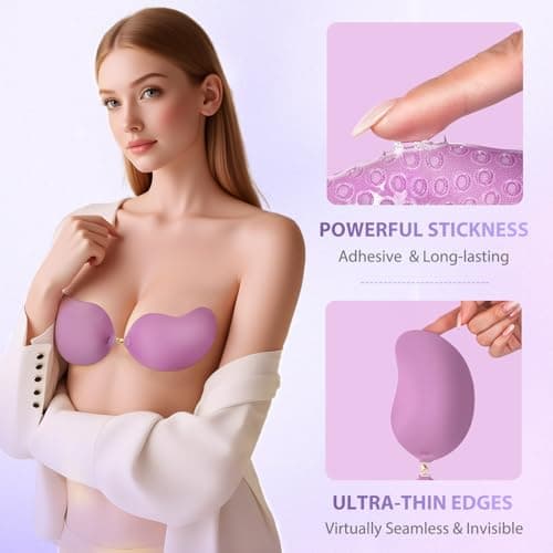 Invisible Sticky Bra Strapless Adhesive Bras Silicone Stick on Push Up Seamless Reusable Backless Bra for Women 2pack - Thumbnail 4