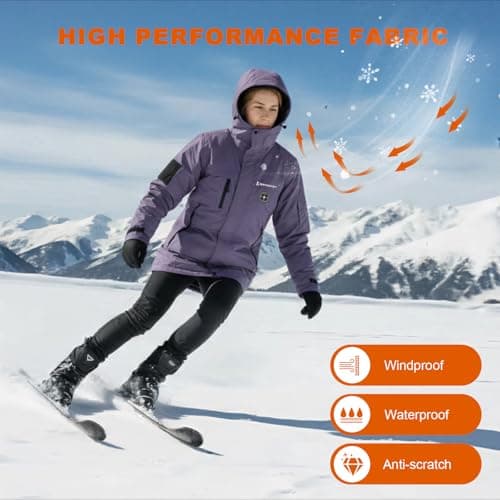 Brimekey Graphene Heated Jacket for Women, Fast Charge 20000mAh Large Capacity, Women's Heated Jacket with Fleece Lining, 6 Heating Zones Windproof Waterproof Soft Shell Hoodie Jackets Skiing Hunting - Thumbnail 6