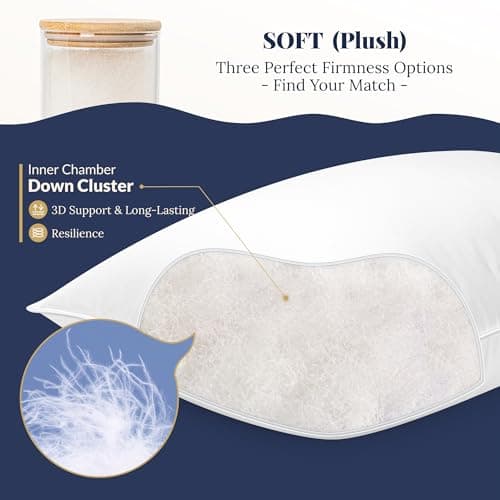 PlushHavenCloud White Goose Down Pillow - Luxury Hotel Bed Pillow with 100% Natural 1000+ Fill Power Goose Feather Down Pillow for Sleeping, 700TC Cotton Shell, Standard Size- Soft, 1 Pack - Thumbnail 2
