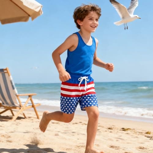 Cozople Boys 4th of July Swim Trunks Swim Shorts American Flag Swimwear Boxer Brief Liner Patriotic Swim Trunk Anti Chafe UPF Swimming Short Compression Bathing Suits Size 18-20 - Thumbnail 3
