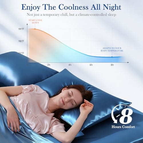 Avolare 2 Pack Silky Cooling Pillow Cases, Arc-Chill 3.0 Pillow Cases King Size for Hot Sleepers, Gentle on Hair and Skin, Zipper Cooling Pillow Cover, Machine Washable, (Royal Blue) - Thumbnail 3