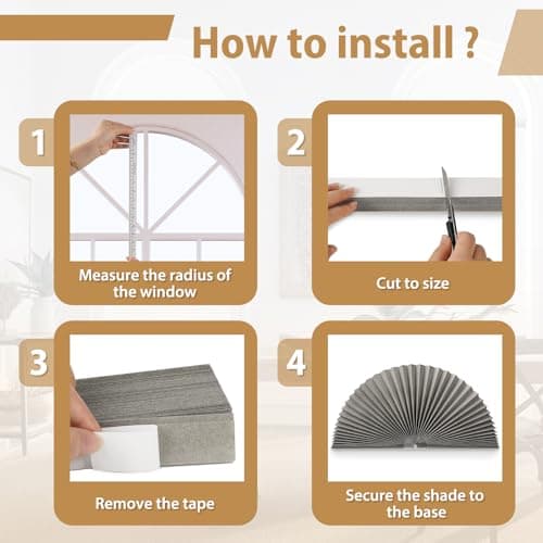 Zipcase 2 Pack Arch Window Shade, Arch Light Filtering Fabric Shade fit for Perfect Half-Round Arch Windows No Tools Installation, Grey, 72” x 36” - Thumbnail 4