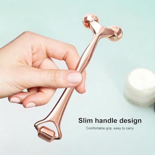 3D Metal Facial Roller, Premium Zinc Alloy Face Massager Tool for Reduce Puffiness, Remove Eye Wrinkles, Face Lift, Anti-Aging, Skin Tightening, Cooling Skincare Roller for Serum Absorption, Rose Gold - Thumbnail 4
