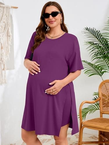 AusLook Plus Size Lounge Set for Women 2 Piece Outfit Oversized Tunic Top and Biker Shorts Purple 4X Matching Set Side Slit Casual Comfy Summer Outfit Travel Airport Look Maternity Friendly Sets - Thumbnail 3