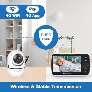 HelloBaby 5" Screen Baby Monitor with 3 Cameras - No WiFi HB6550 Video Baby Monitor, 1000ft Long Range, ECO, 26 Hour Battery, Pan-Tilt-Zoom Night Vision, Temperature Sensor & 2-Way Audio, 8 Lullabies - Thumbnail 3
