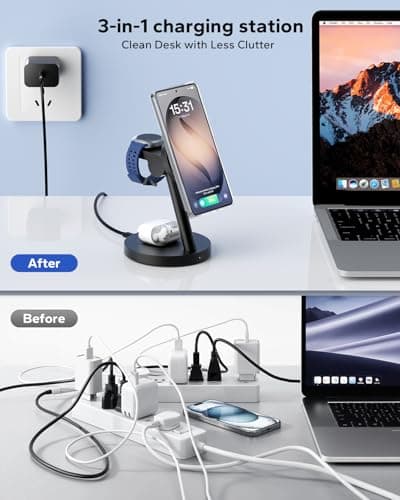 KPON for Samsung 3 in 1 Charging Station, Magnetic Wireless Charger Stand for MagSafe for Samsung Galaxy S26 Ultra/S25/Z Fold7/Flip7, Phone Watch Charger Dock for Galaxy Watch Ultra/8/7 and Buds - Thumbnail 3