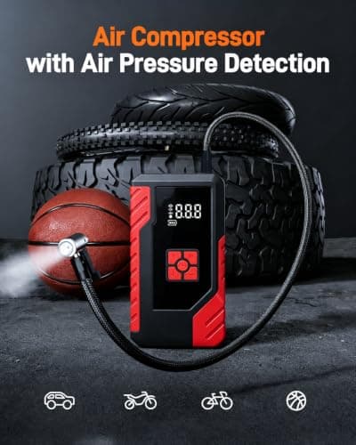 Tire Inflator Portable Air Compressor, 150PSI Digital CordlessTire Inflator with Auto Shut-Off, LED Light & USB Power Bank, for Car SUV Motorcycle Bicycle Balls - Thumbnail 5