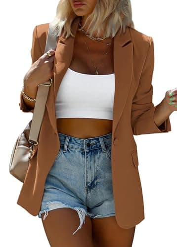 KIRUNDO Womens 2026 Spring Fall Business Casual Blazers Pockets Long Sleeve Button Open Front Work Office Blazer Suit Jackets(Brown, X-Large) - Image 1