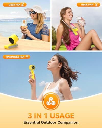 PlayHot Portable Handheld Turbo Fan, 5-Speed Personal Fan, USB-C Rechargeable Fan Up to 12 Hours, 3 IN 1 Hand Fan with Air Turbo Tech Cooling, Travel Fan for Cruise, Beach, Gifts for Women (Yellow) - Thumbnail 3