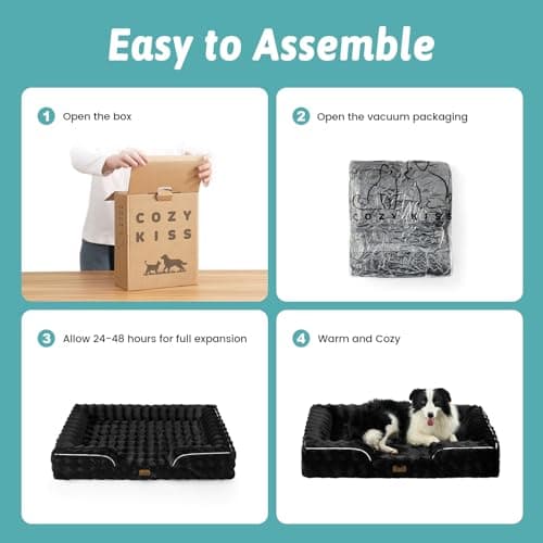 COZY KISS Orthopedic Dog Bed for Extra Large Dog 44x32 inch, XL Faux Fur Pet Sofa, Bolster Foam Bed with Sides, Non-Slip and Egg-Crate Big Dog Couch Bed with Washable Removable Cover, Black - Thumbnail 5