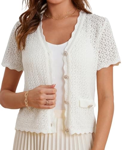 Women's Bolero Shrug Sweater 2025 Knitted Short Sleeve Open Front Cropped Cardigan Shrugs Sweaters Tops White - Image 1