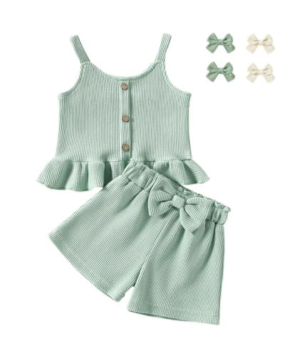 ChuYuKu Toddler Girl Summer Clothes Sleeveless Ruffle Button Tank Top 2PCS Cute Short Set Party Spring Outfits - Image 1