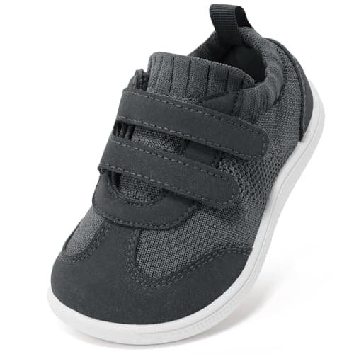 STQ KIDS Toddler Wide Toe Box Shoes Barefoot Boys Sneakers Kids Tennis First Walking Zero Drop Daily Wear School Outdoor Activities Breathable Comfortable Dark Grey Toddler Size 7 - Image 1