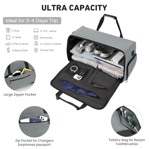 Garment Duffle Bags for Travel,Convertible Garment Bag with Shoes Compartment,Suit Carry-on Bag Expandable with Shoulder Strap for Men and Women Business Trip,Weekend,Wedding(Grey) - Thumbnail 2