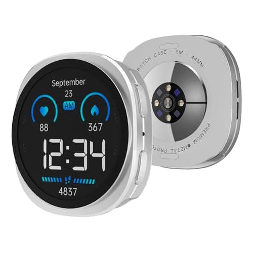 SDOCEBF 3 in 1 Rugged Metal Case for Samsung Galaxy Watch 8 44mm with Screen Protector, Lightweight Aluminum Bumper with Back Cover, Overall Protection Cover for Galaxy Watch 8, Silver