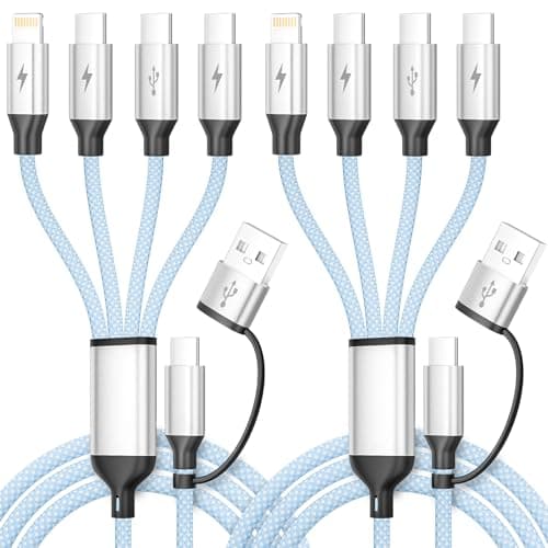 Jogrytece Upgrade 4 in 2 Multi Charging Cable, USB C Cable with 3 X Type-C/IP, Travel Holiday Essentials Phone Charger Cord for iPhone 17/16/15/14, Galaxy, Android (2Pack 5FT) - Image 1