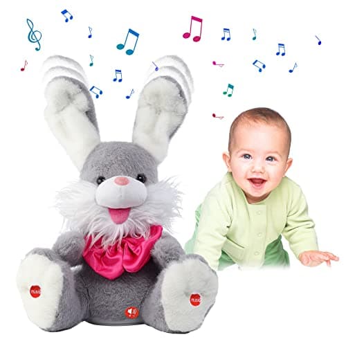 MIAODAM Peek-A Boo Bunny Toys for Toddlers, Bunny Stuffed Animal, Children Song & Lullabies Talking Toys, Cute Easter Bunny Toy with Floppy Ears, Interactive Gifts for Baby & Toddler