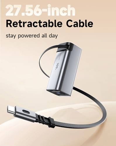 REWONDER 100W Fast Charging Power Bank 20000mAh with Built-in Retractable USB-C Cable, Portable Charger for MacBook Laptop, iPhone 17/16 Series, Samsung, TSA Approved for Air Travel - Thumbnail 4