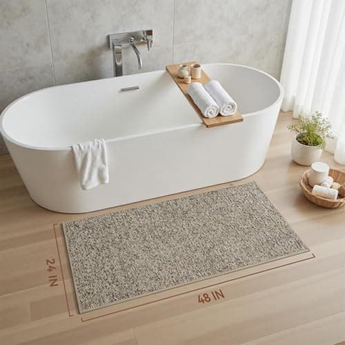PADOOR Thin Bathroom Runner 24"x48", Braided Bath Mats for Bathroom fits Under Door, No-Slip Rubber Bath Rugs, Machine Washable & Quick Dry Absorbent Bath Mat (Khaki) - Thumbnail 2