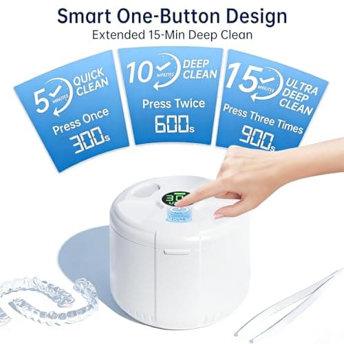 Ultrasonic Retainer Cleaner Machine, 45kHz Dental Cleaning Pod with Digital Timer for Dentures, Mouth Guards, Night Guards, Aligners, Toothbrush, Jewelry, Dental Appliances, 200ML Capacity - Thumbnail 5