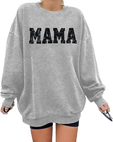 LOTUCY Crewneck Mama Sweatshirt Women Round Neck Casual Oversized Pullover lightweight Long Sleeve Blouse Tops - Image 1
