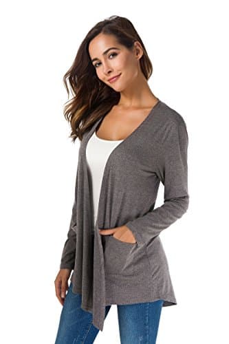 TownCat Womens Lightweight Cardigans Long Sleeve Open Front Casual Cardigan with Pockets (Gray, L) - Thumbnail 3