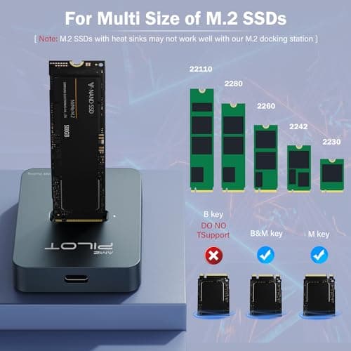 AMZPILOT M.2 NVMe & SATA to USB C Docking Station, M.2 SSD to USB A C Reader Adapter for Both M.2 (M Key, B+M Key) NVMe and SATA NGFF SSD Dock, Size for 2280 2260 2242 2230 Enclosure - Aluminum Alloy - Thumbnail 3