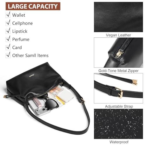 Shrrie Lightweight Shoulder Bag Purses for Women Vegan Leather Shoulder Handbags Square with Adjustable Strap, Black - Thumbnail 5