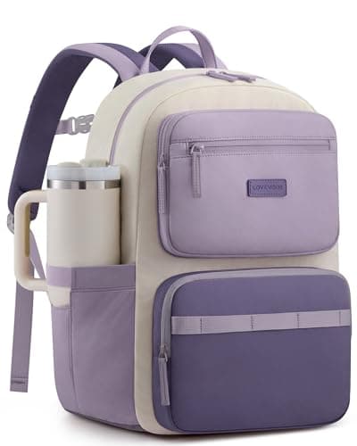 LOVEVOOK Laptop Backpack for Women, School Backpack for Teen Girls with Large Cup Holder, Lightweight Bookbag for College,Work,Travel fits 15.6 Inch Laptop,Purple