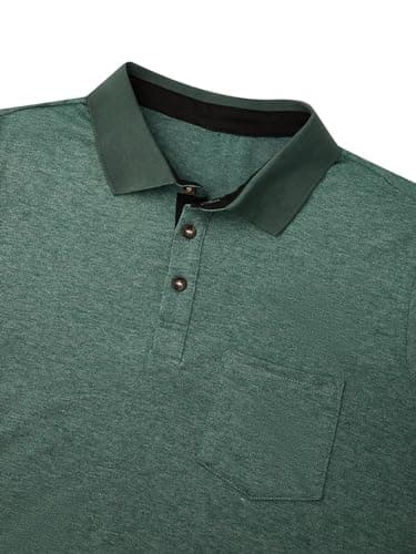 Hardaddy Men's Business Casual Polo Shirt with Pocket Short Sleeve Work Tops with Collar Contrast Color Basic Pullover Tee Slim Fit Green XXL - Thumbnail 4