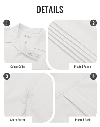 Guayabera Shirts for Men Linen Button Down Short Sleeves Shirt Casual Summer Cuban Vacation Beach Tops - Thumbnail 5