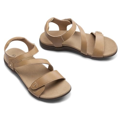 Rihero Orthopedic Sandals for Women Arch Support Comfortable Flat Sandals with Adjustable Strap for Summer Beach Walking Natural 7 - Thumbnail 6