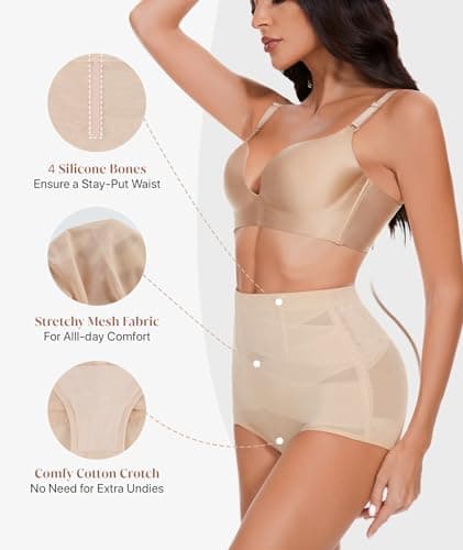 GYDEK Tummy Control Shapewear Panties for Women High Waisted Body Shaper Underwear Girdle Panty Seamless Shapewear Beige - Thumbnail 3