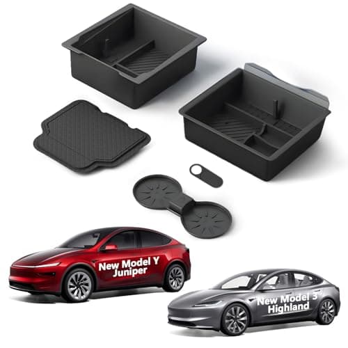 Lumlazni Center Console Organizer Fit For Tesla Model Y Juniper（2025-2026）& Model 3 Highland （2024-2026） Double Layer Silicone Slide Smoothly New Model Y/3 Accessories, 5 Pcs - Image 1