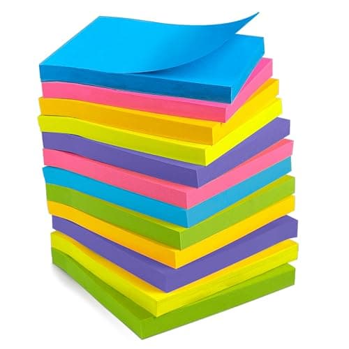 OHOME Sticky Notes - 12 Pads, 3”x3” - Colorful Self-Stick Post Notes Bulk - Office Desk Accessories | Teacher Classroom Must Haves,Aesthetic School Supplies for Home,Easter Basket Stuffers