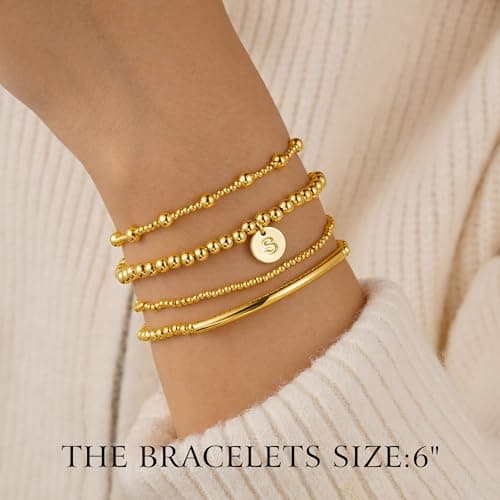 Turandoss 5PCS Cross Beaded Bracelets for Women Jewelry Gifts - Dainty 18K-Gold-Plated Letter A Initial Bracelet Cross Bracelets for Women Layered Stretch Bead Stackable Bracelet Jewelry Set Gifts - Thumbnail 4