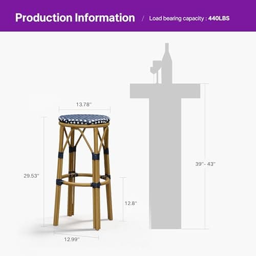 PURPLE LEAF Outdoor Bar Stool Rattan Bamboo Finish Indoor Bar Stools 2-Pack - Thumbnail 2