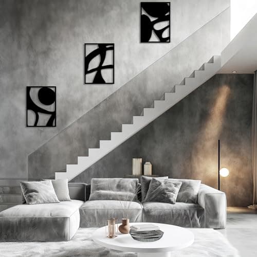 Black Abstract Metal Wall Art Decor for Living Room Bedroom Bathroom Home Black and White Wall Art Minimalist Line Wall Décor 3D Texture Metal Sculptures Modern Hanging Wall Decor 3 Piece - Thumbnail 6