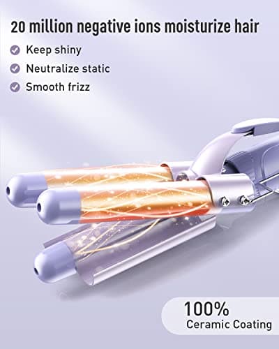 Waver Curling Iron Wand - BESTOPE PRO 5 in 1 Curling Wand Set with 3 Barrel Hair Crimper for Women, Fast Heating Crimper Wand Curler in All Hair Type, Women Gifts - Purple - Thumbnail 4