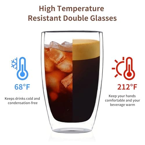 MESNEY 17oz Double Walled Glass Coffee Mugs, Insulated Clear Cappuccino Latte Glass Coffee Mugs for Home, Cafe & Restaurant, Durable Stackable Drinking Glasses - Thumbnail 3