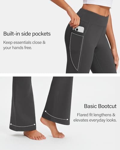 Stelle 31" Fleece Lined Leggings for Women Thermal Bootcut Yoga Pants High-Waisted Winter Leggings with Pockets(Charcoal, L) - Thumbnail 6